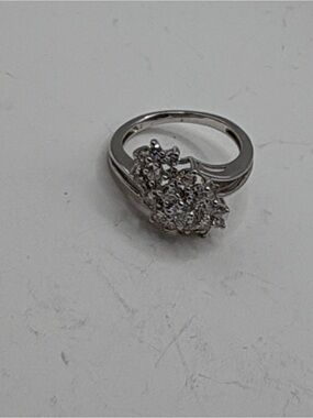 Silver-Tone Double Cluster Cubic Zirconia Ring - White size 8
